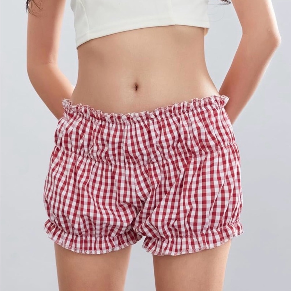Amazon Red Checkered High Waist Women's Shorts
